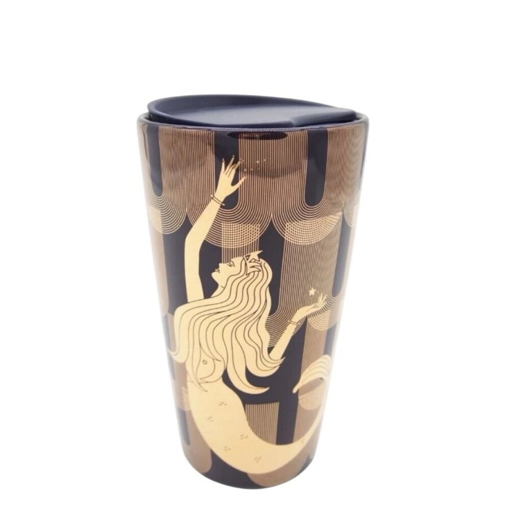 Starbucks Gold Mermaid Design 12 Oz Tumbler With Lid